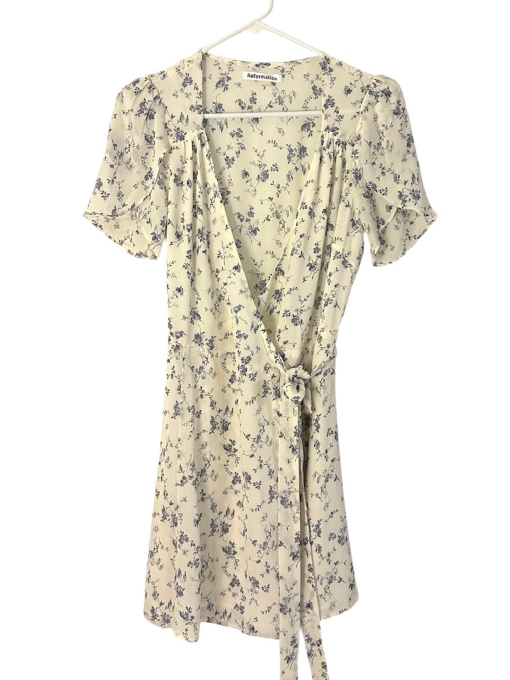 Reformation Ellwood Wrap Dress - White/Blue Small - Picture 2 of 8